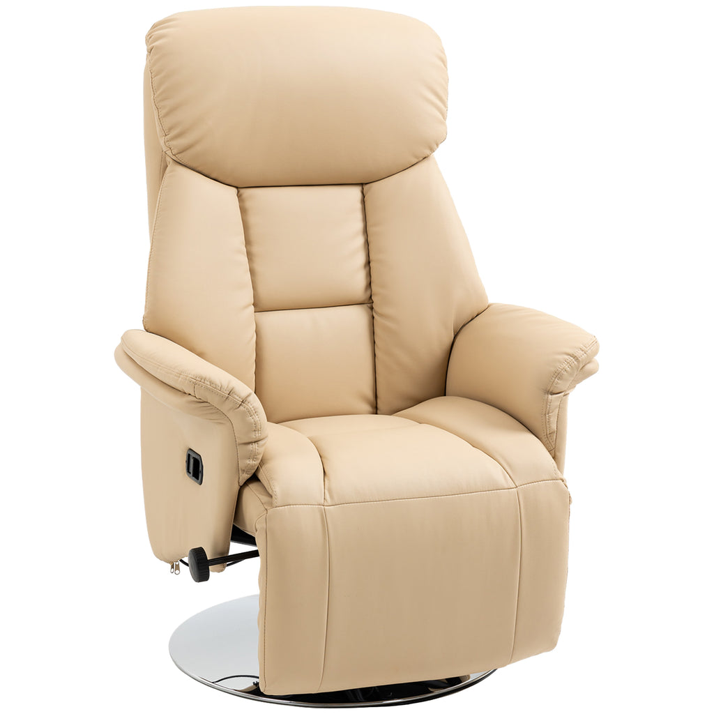 Adjustable Swivel Recliner, Manual Recliner Chair with Footrest, Padded Arms, PU Leather Upholstery, Beige