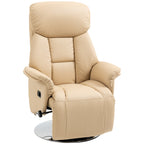 Adjustable Swivel Recliner, Manual Recliner Chair with Footrest, Padded Arms, PU Leather Upholstery, Beige