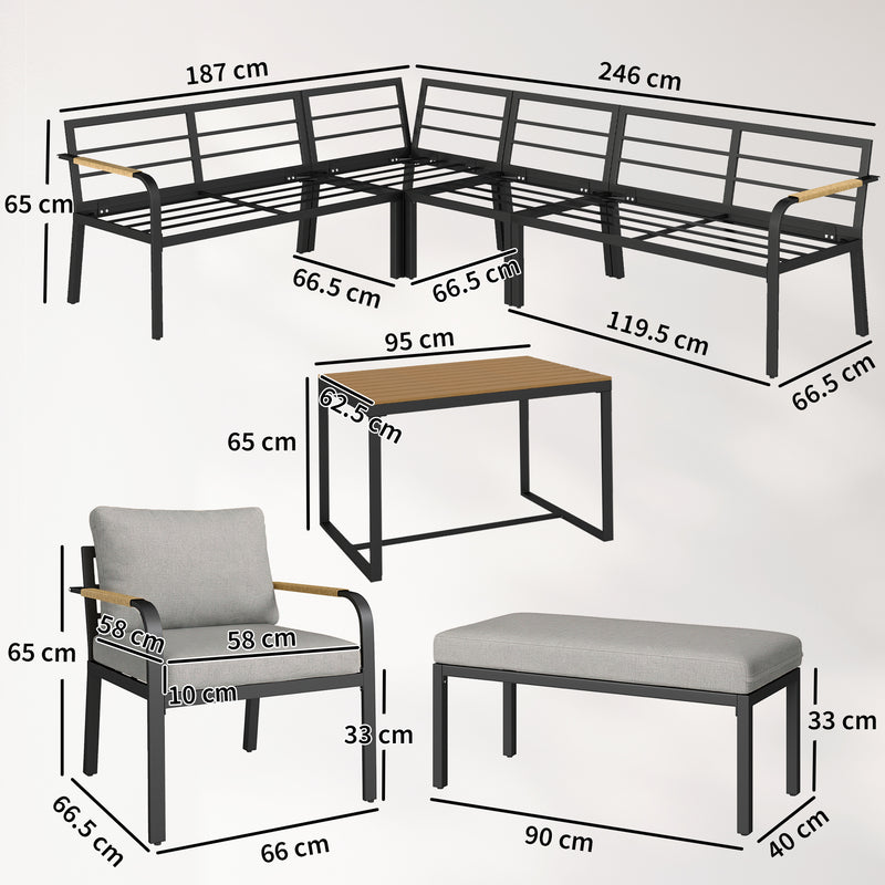 Outsunny 7 Seater Garden Furniture Set, Metal Garden Sofa Set with Cushions, Outdoor Furniture Conversation Sets, Light – view 3