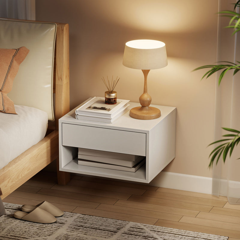HOMCOM Set of Two Floating Bedside Tables - White – view 7
