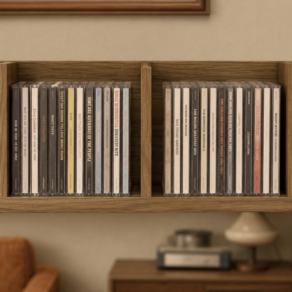 Wall Mount 84 CD / 56 DVD/Blu-ray/ Media Storage Rack 4 Cubes Wooden Shelf Organizer Unit Bookcase Display, Walnut