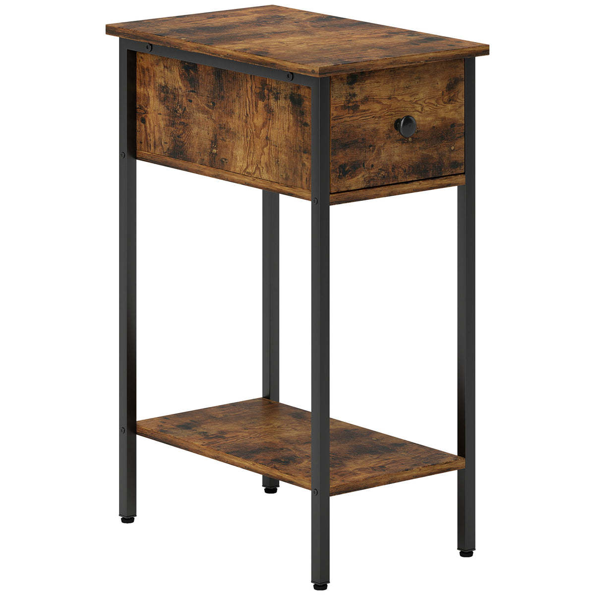 58.2 cm Narrow Side Table with Drawer & Shelf – Rustic Brown