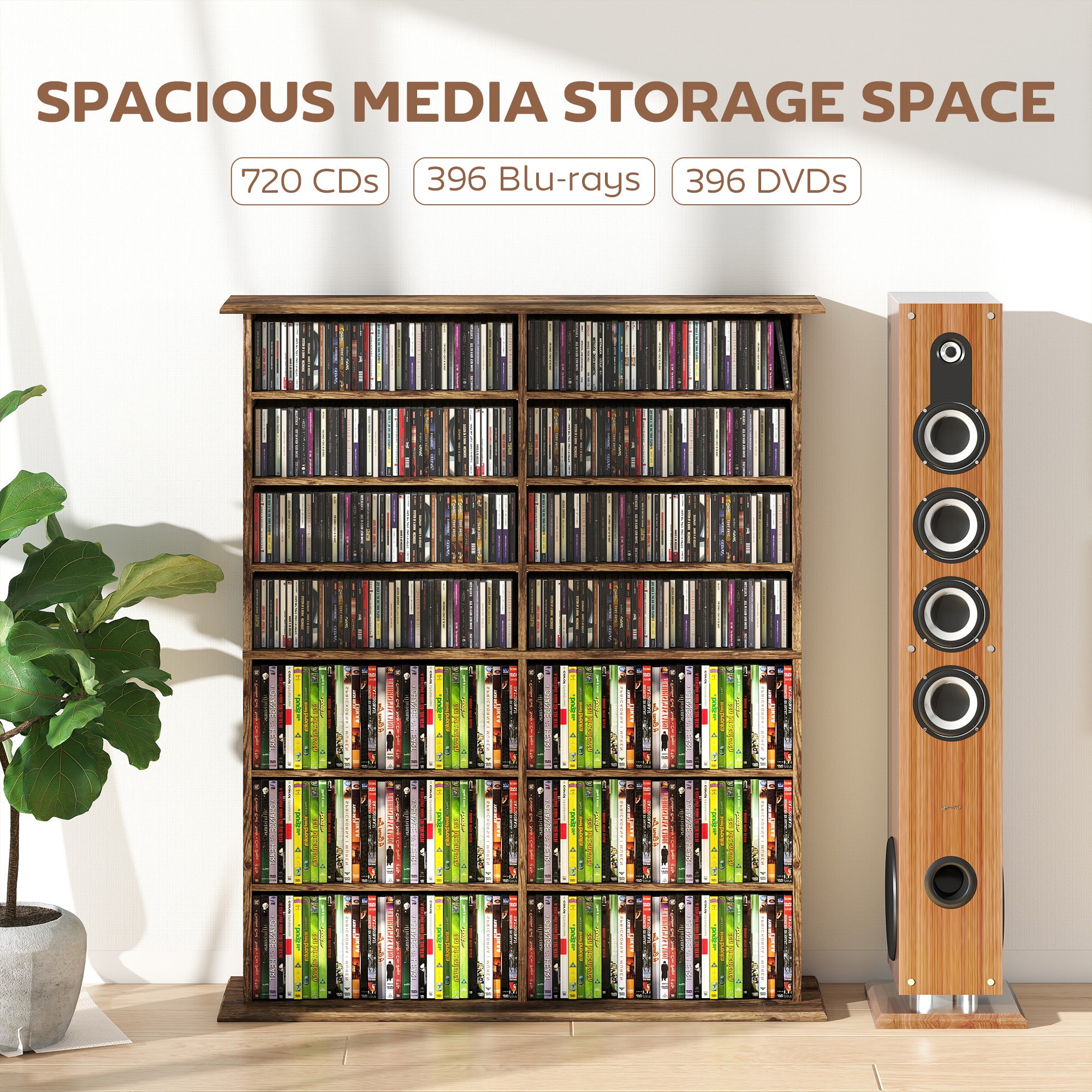 16-Compartment Media Shelf - Rustic Brown