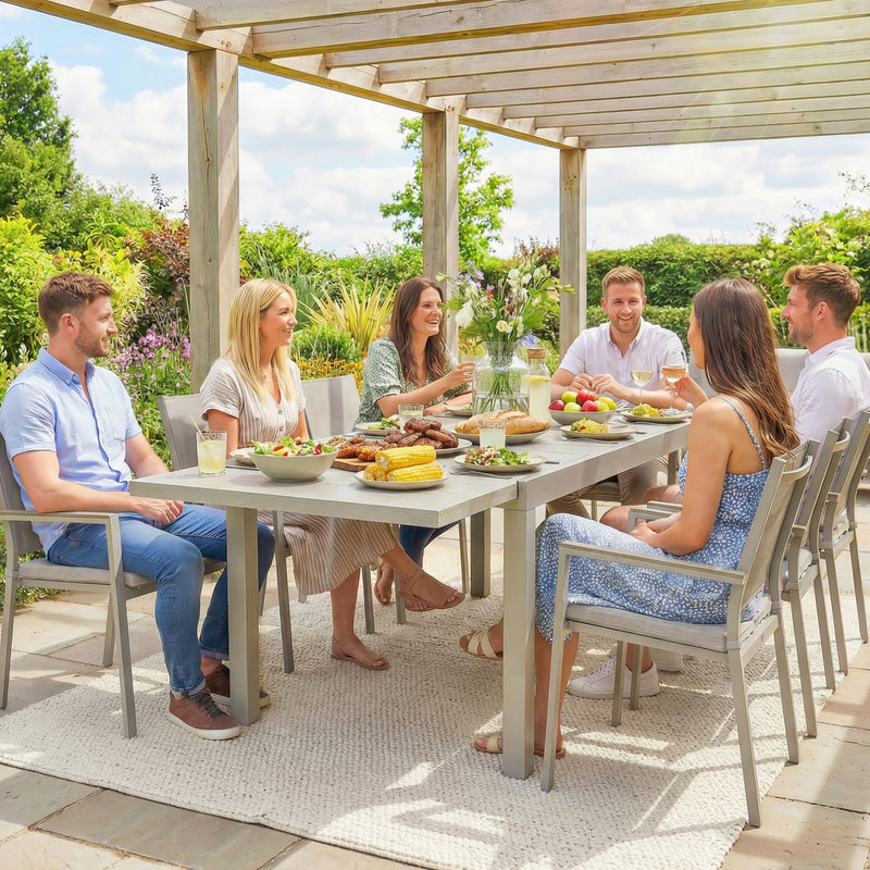 Extending garden dining table light grey wood effect – image 9