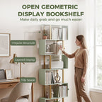 S-Shaped Bookshelf, 6-Tier Bookcase, Freestanding Storage Shelves with Anti-Tip Strap, Light Green