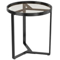 Round Side Table with Tempered Glass Top and Geometric Metal Frame for Small Space, Black