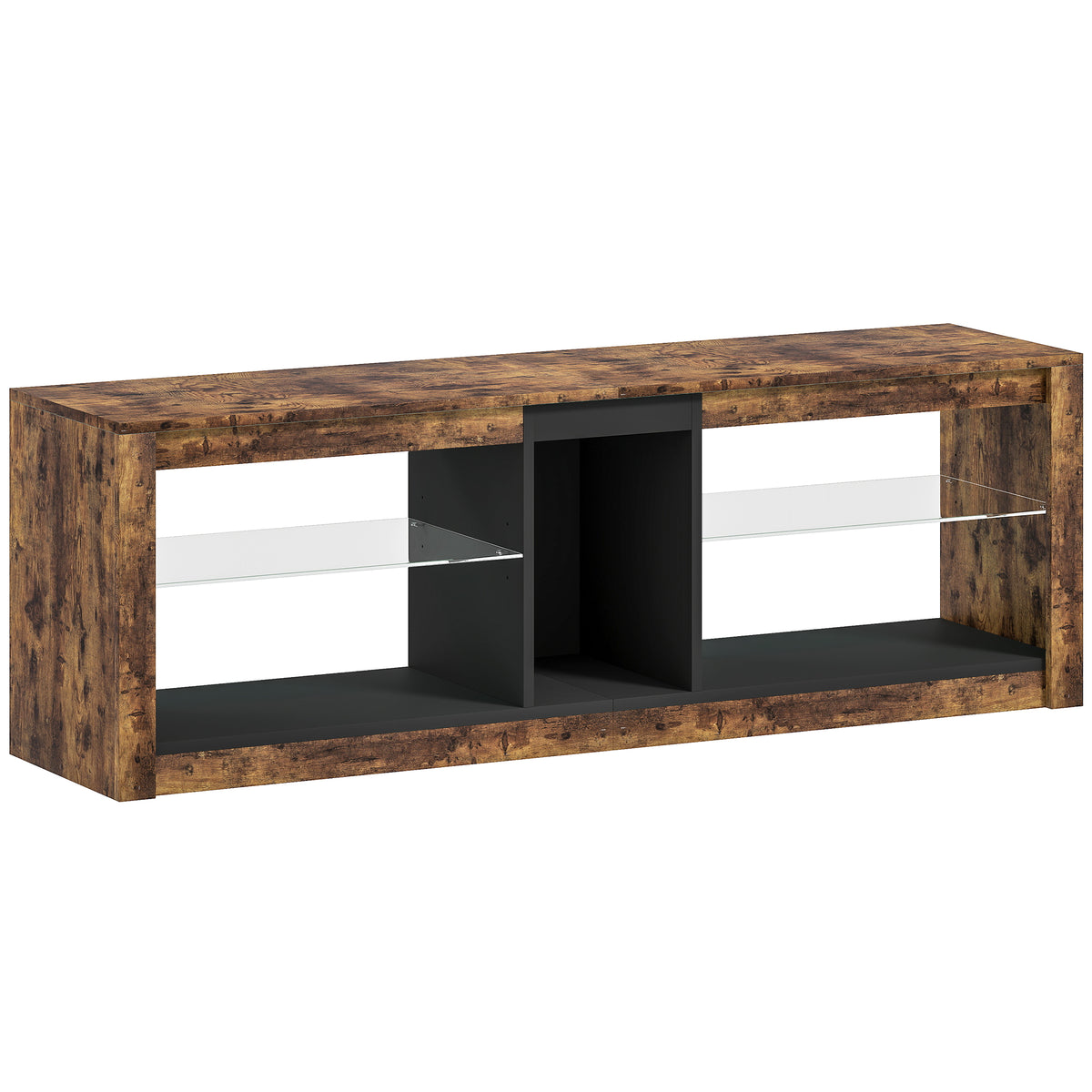 140 cm LED TV Stand with Adjustable Glass Shelves – Rustic Brown