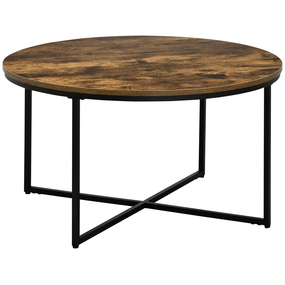 80 cm Round Industrial Coffee Table – Rustic Brown & Black