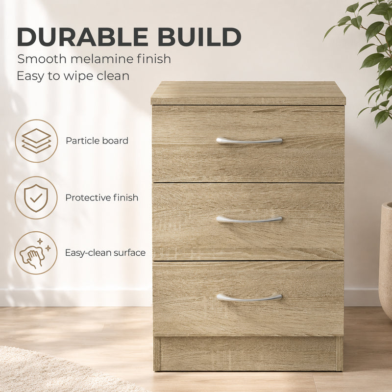 HOMCOM Three-Drawer Simple Bedside Table - Oak – view 6