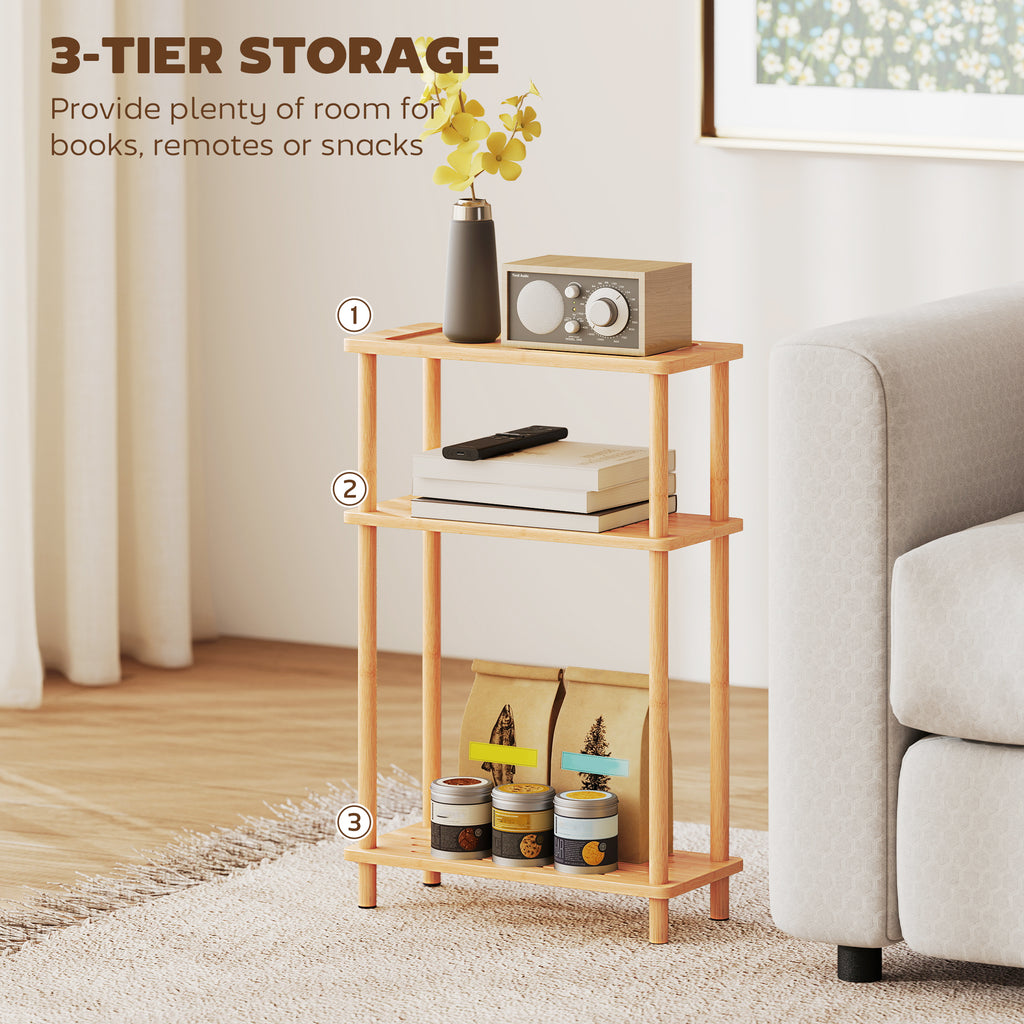 Bamboo Side Table, 3-Tier Slim End Table, Nordic Style, for Living Room, Bedroom, Office, Tool-Free Assembly, Natural Wood Finish