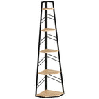 Corner Bookcase, 5-Tier Floor Standing Bookshelf, Shelving Unit for Living Room, Study, Bedroom, Natural Wood Finish
