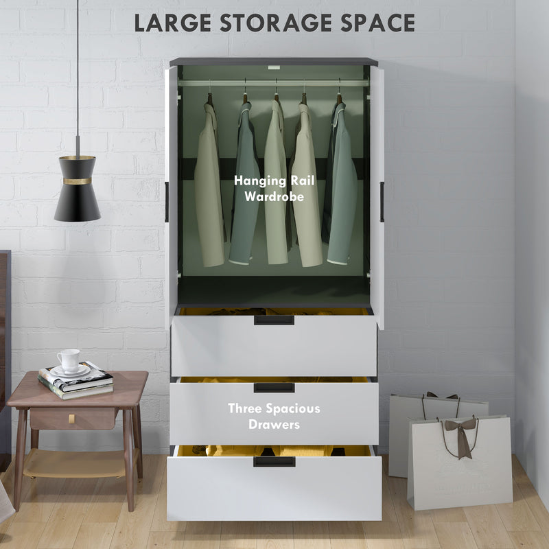 HOMCOM Modern Clothes Storage Cupboard Unit, 3 Drawer 2 Door Wardrobe with Hanging Rod, Grey – view 4
