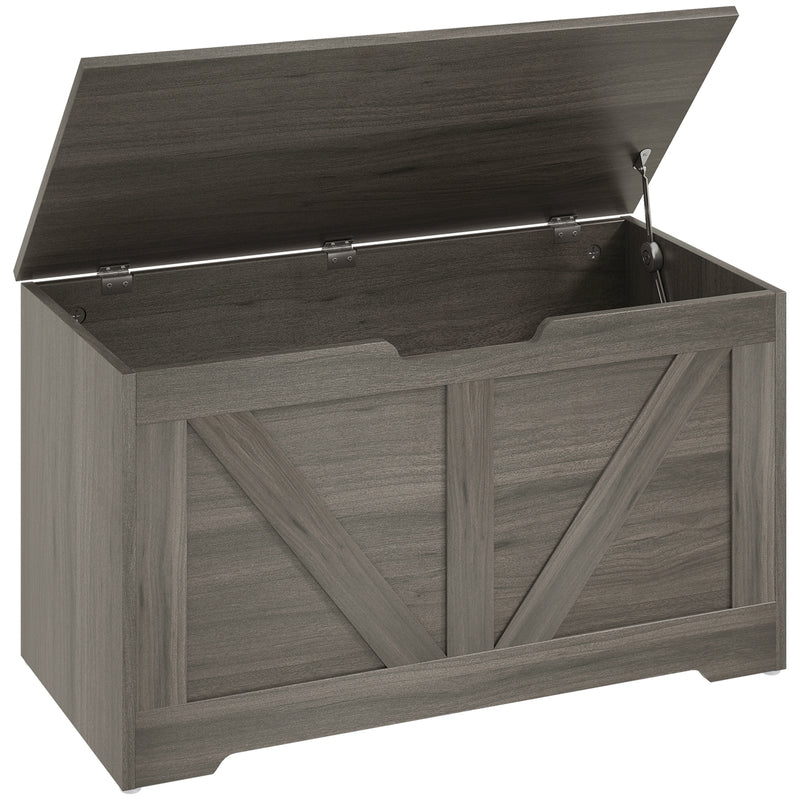Charcoal grey 100-litre storage chest with safety hinge and flat seat lid