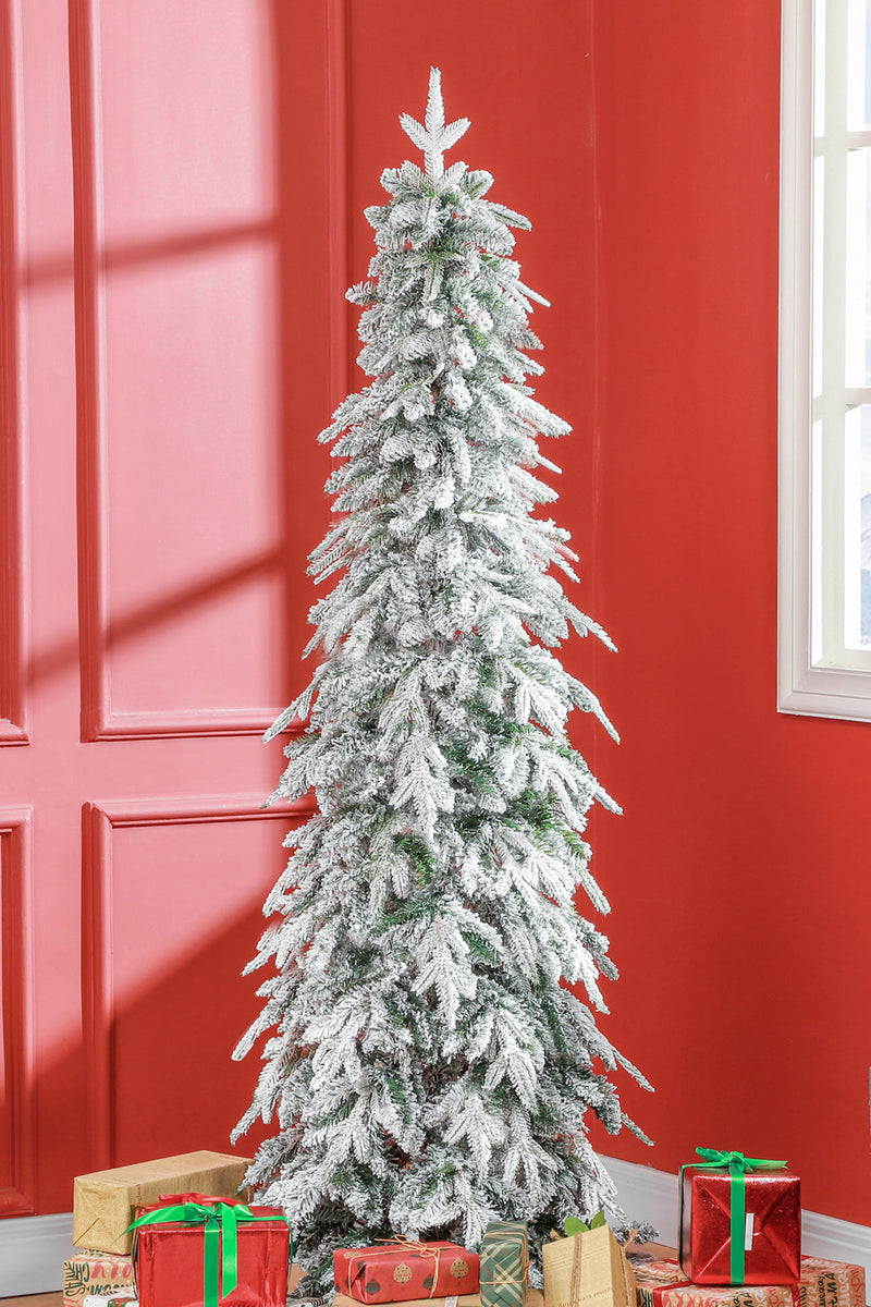 6ft snow-covered slim Christmas tree – image 2