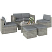Outsunny 6 Piece Rattan Garden Furniture Set Loveseat, Chairs, Table, Footstools, Dark Grey – view 10