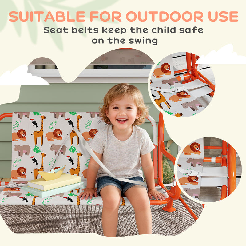 AIYAPLAY Kids Porch Swing, 2-Seater Patio Swing Bench Hammock with Seat Belts, Adjustable Canopy for Garden, Orange – view 7