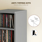 Set of 2 CD Media Display Shelf Unit Tower Rack with Adjustable Shelves, Light Grey