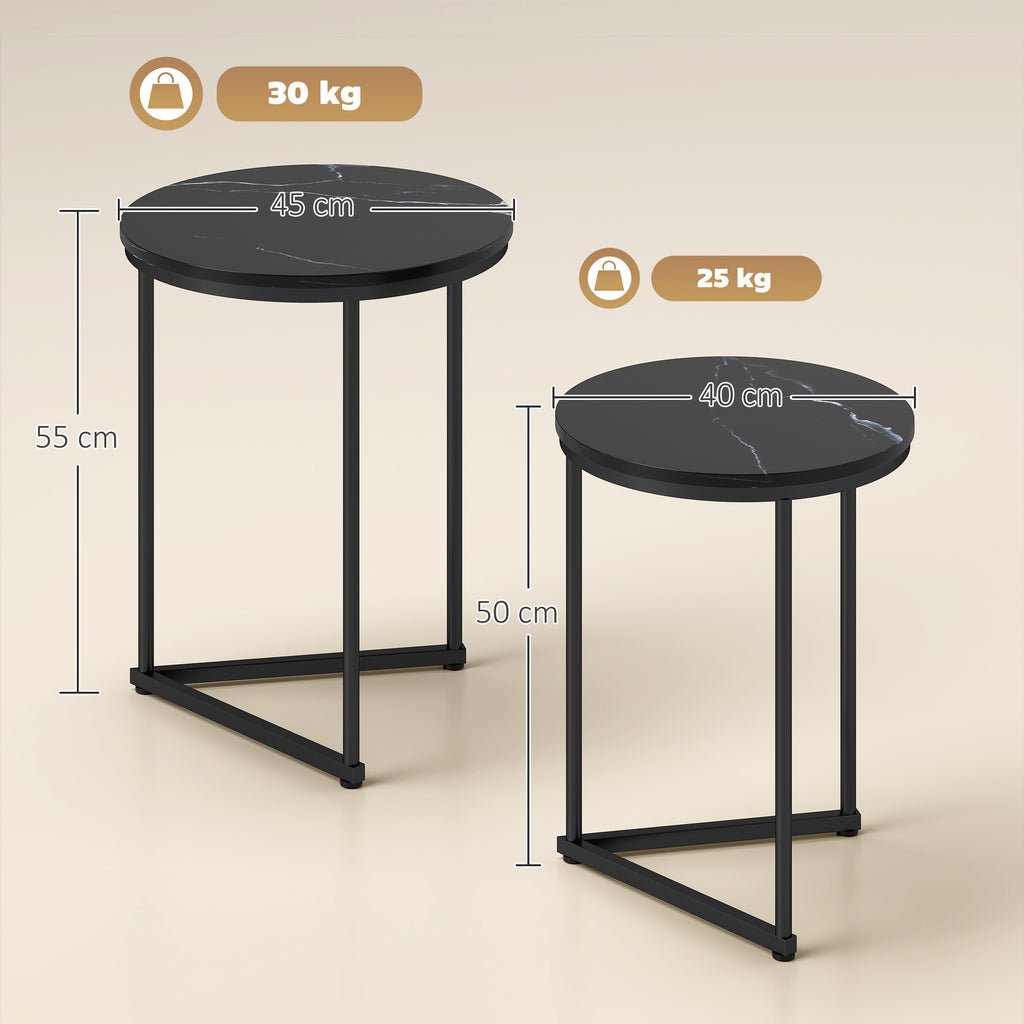 Set of Two Marble-Effect Nest of Tables - Black Marble Effect