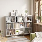 10-Cube Bookcase, 3-Tier Book Shelf with Solid Wood Legs, 140 cm Modern Bookshelf with Anti-Tip Kit for Bedroom, White