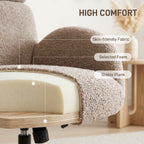 Swivel Armchair and Footstool Set, Height Adjustable Accent Chair with Adjustable Headrest, Rocking Function, Light Brown