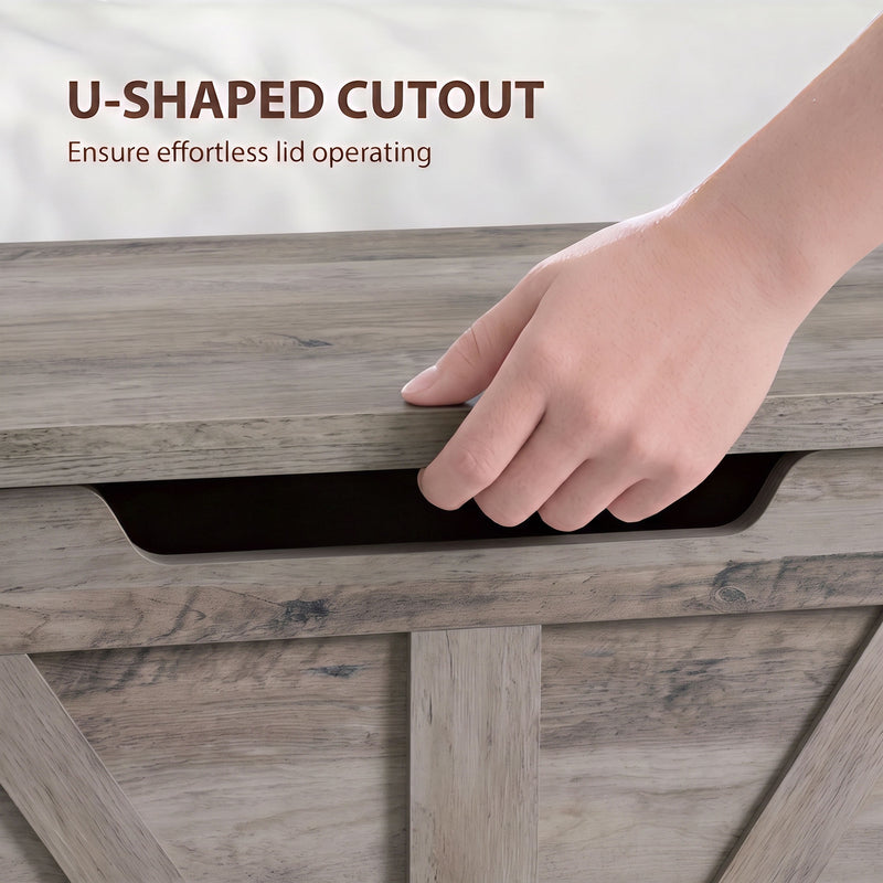 HOMCOM 100L Home Storage Box, with Safety Hinge - Grey Wood-Effect – view 6