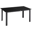 Black 150 cm aluminium garden dining table with tempered glass top, seats six