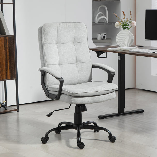 HOMCOM Linen-Look Double-Padded Office Chair - Grey – view 2