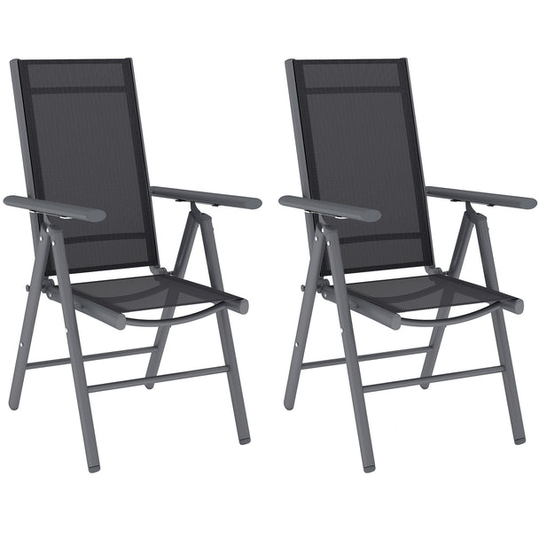 Outsunny Set of 2 Folding Garden Chairs, Aluminium Frame Outdoor Dining Chairs with Breathable Mesh Back and Seat