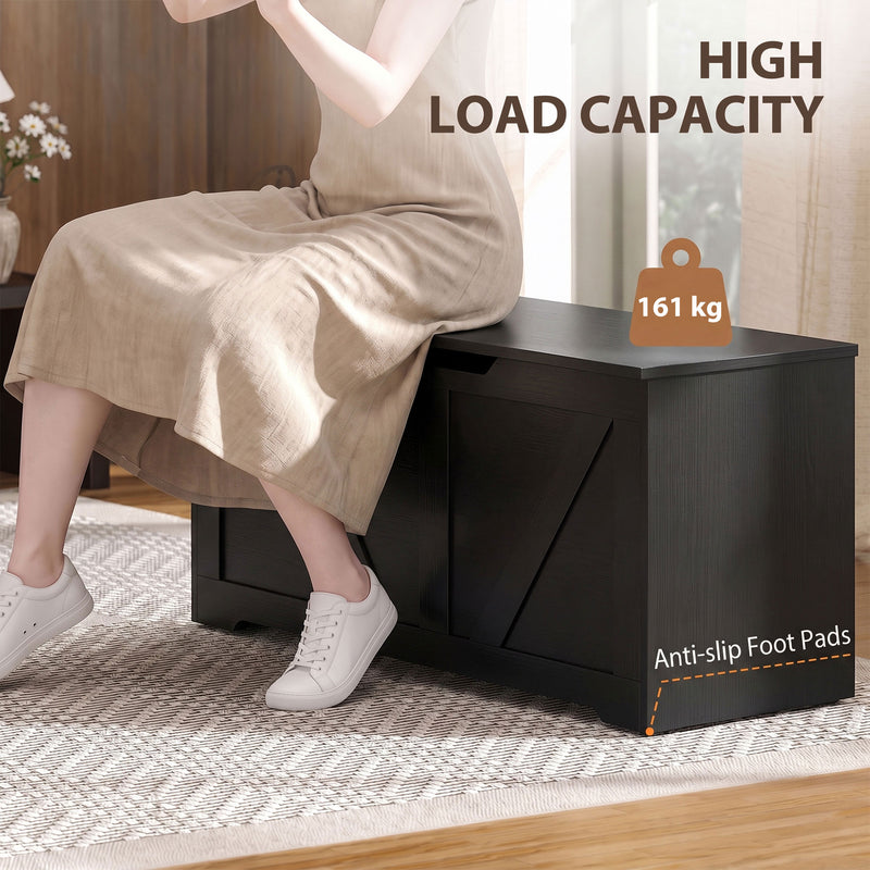 HOMCOM 127L Home Storage Box, with Safety Hinges - Black Wood-Effect – view 7