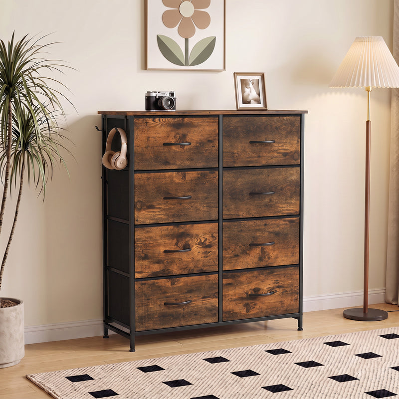 HOMCOM Chest of Drawers, Dresser for Bedroom with 8 Fabric Drawers, Tall Storage Unit w/ Side Storage Bag, Rustic Brown – view 2