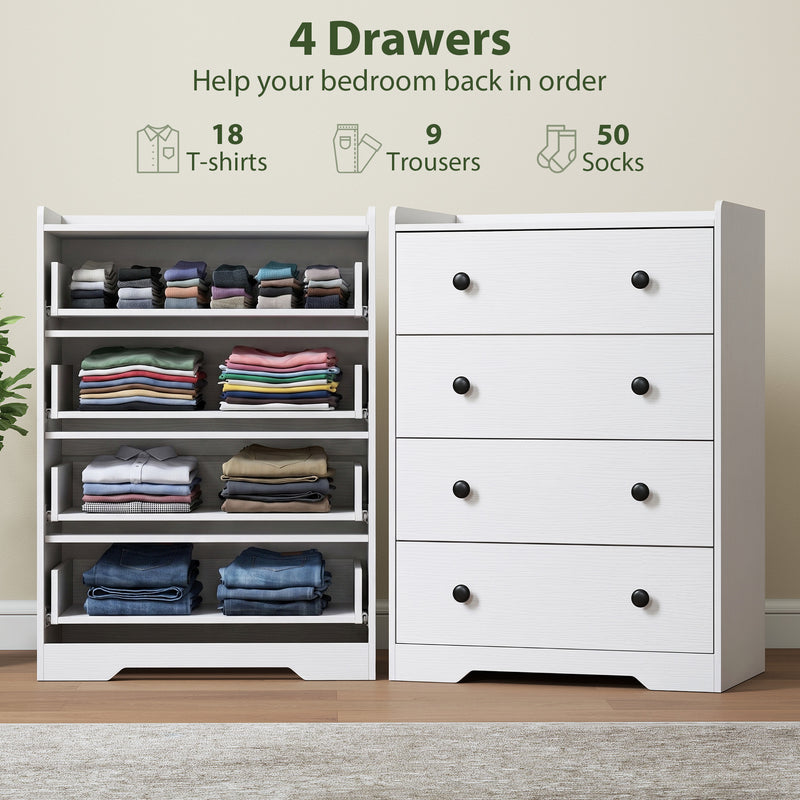 HOMCOM 4 Drawer Chest of Drawers, Modern Dresser for Bedroom, Storage Cabinet for Living Room Entryway, White Wood – view 4