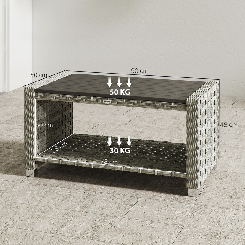 PE rattan coffee table with shelf grey – image 3