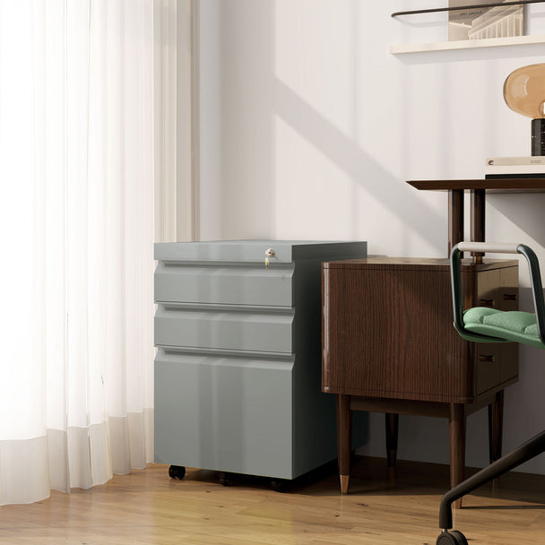 Grey steel filing cabinet with handles – image 2