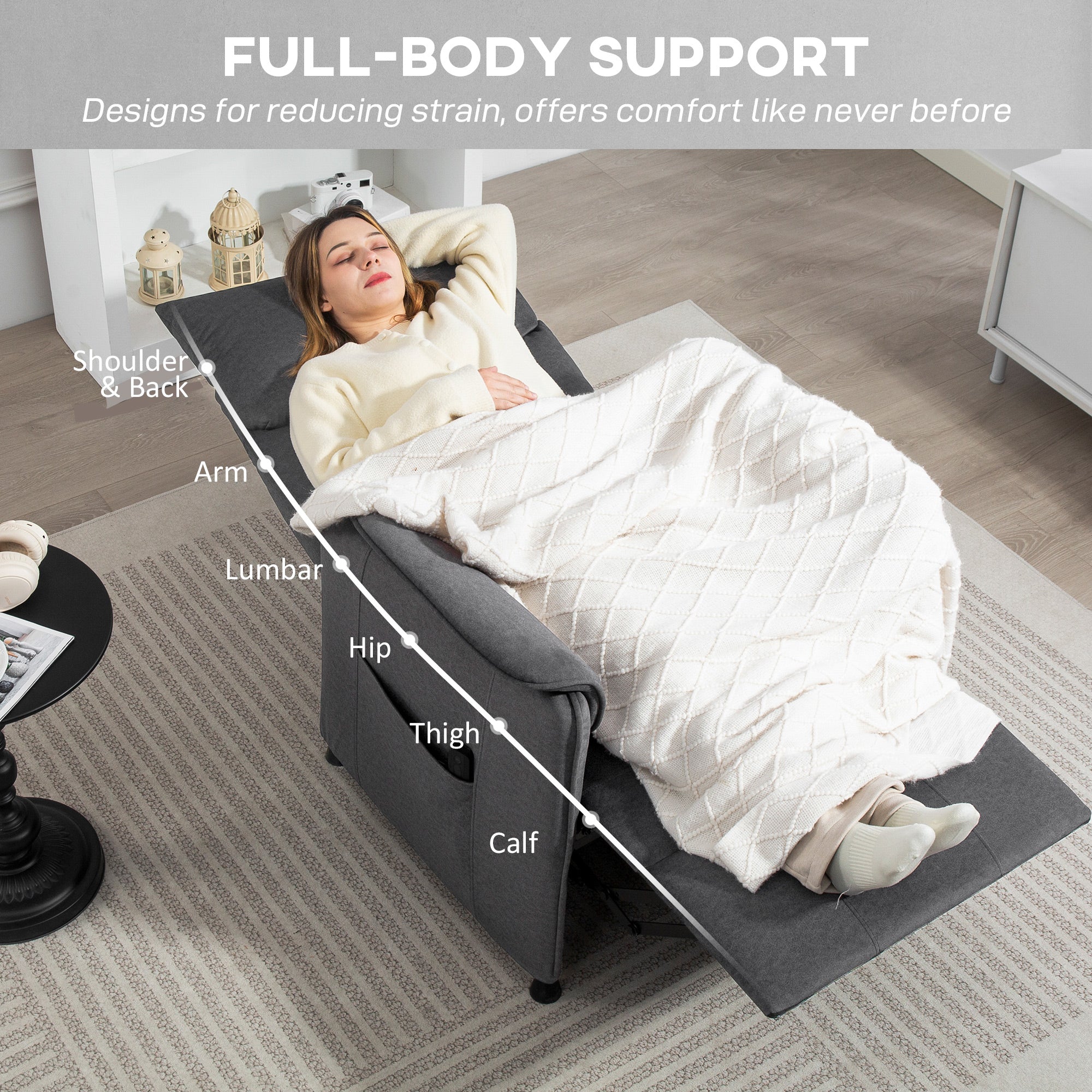 Power Recliner Chair, Reclining Chair with Remote, Pocket Springs, Silent Motor and Side Pockets, Black