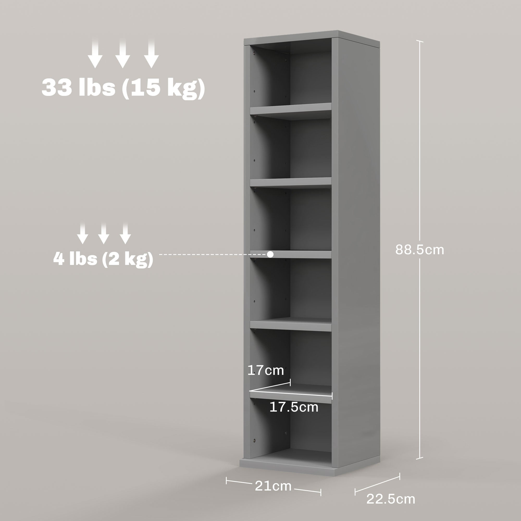 Set of 2 CD Media Display Shelf Unit Tower Rack with Adjustable Shelves, High Gloss Grey