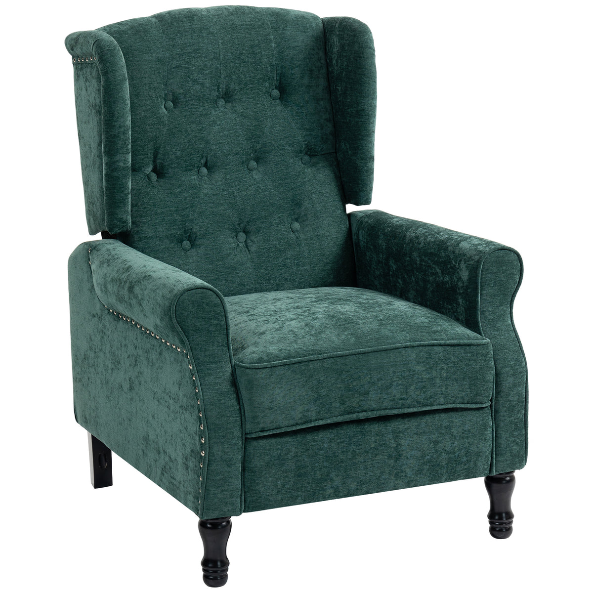150° Vintage Recliner Armchair with Footrest – Dark Green