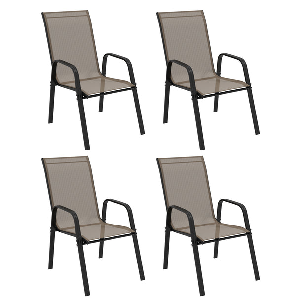 Outsunny Set of Four Stackable Mesh Seat Chairs - Grey