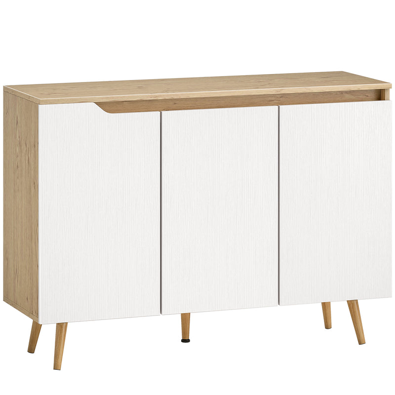 HOMCOM Sideboard Storage Cabinet, Kitchen Cupboard with 3 Doors, 2 Adjustable Shelves and 5 Rubberwood Legs, White and