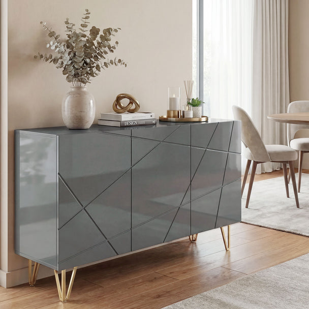 HOMCOM Modern Luxe High Gloss Sideboard, with Hairpin Legs, Grey – view 2