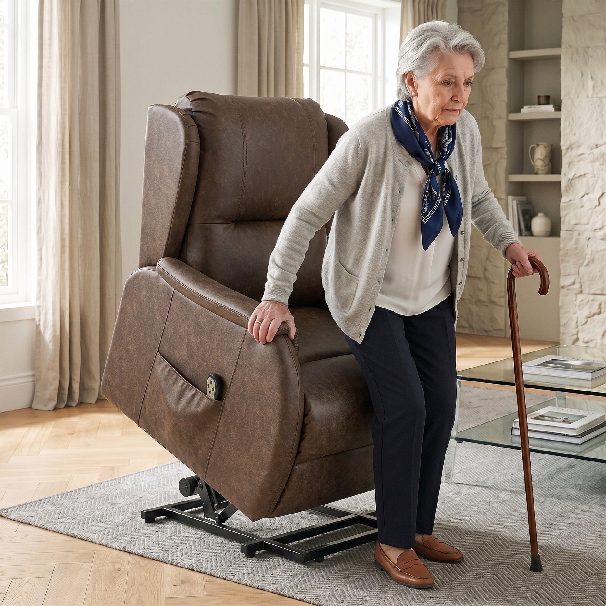 Power Lift Recliner Chair, Dual Motor Electric Lift Chair for Elderly with Remote Control, Brown