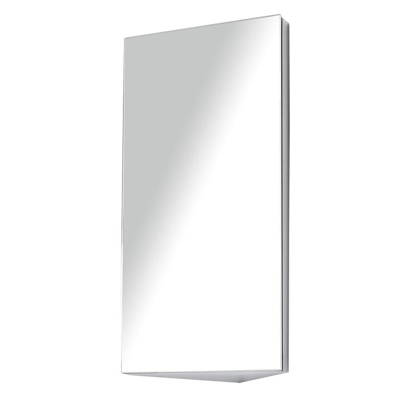 Slim stainless steel wall mirror cabinet with frameless mirror door and three shelves