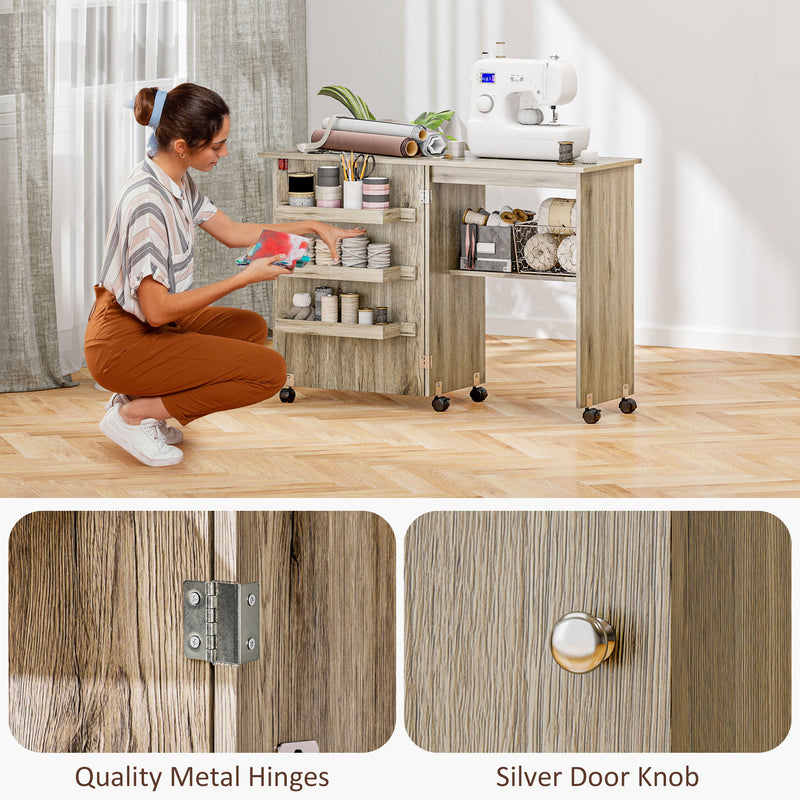 Folding sewing table – grey wood effect – image 8
