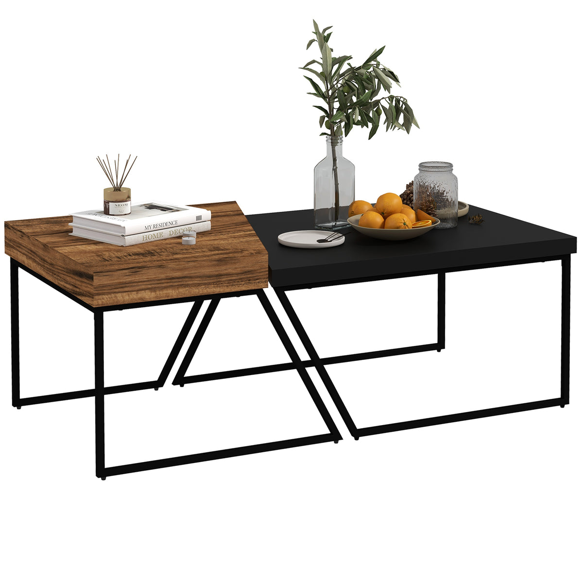 Set of 2 Industrial Nesting Coffee Tables – Rustic Brown & Black