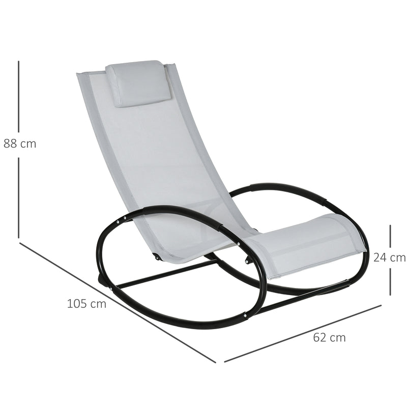 Outsunny Outdoor Rocking Chair Sun Lounger Recliner Rocker with Texteline Fabric Patio Garden Relaxer with Pillow Grey – view 3