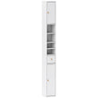 Narrow white 178 cm bathroom cabinet with two cupboards, drawer and open shelves