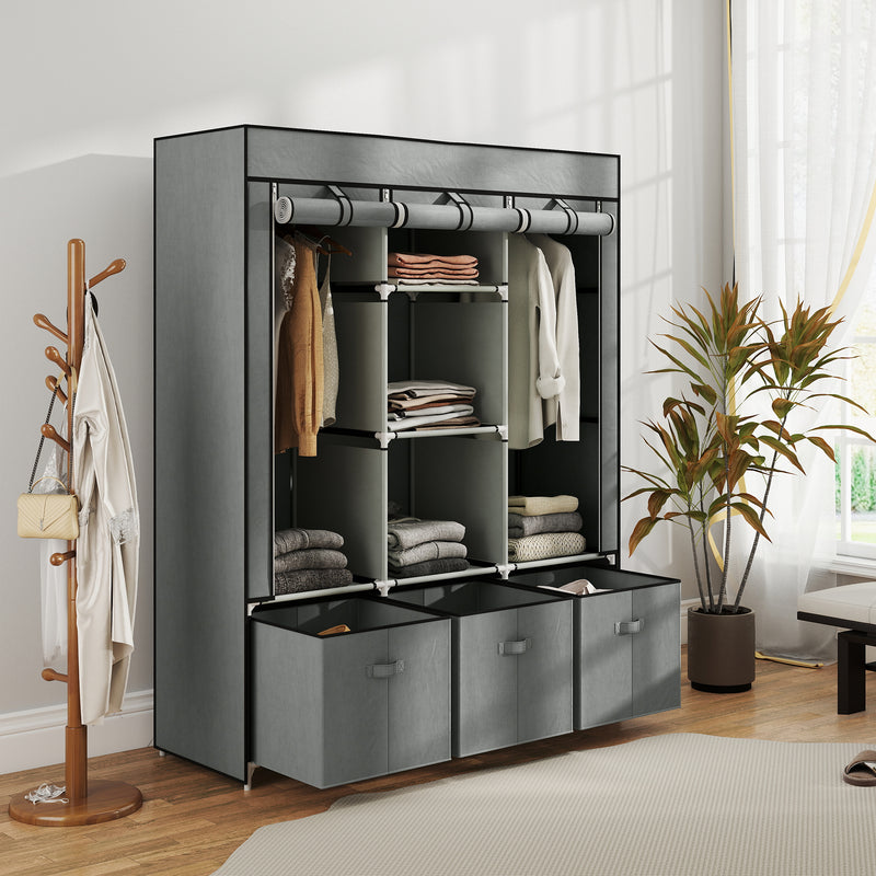 Light grey fabric wardrobe with drawers – image 8