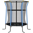 Blue mini kids trampoline with enclosure net, padded poles and zipped door
