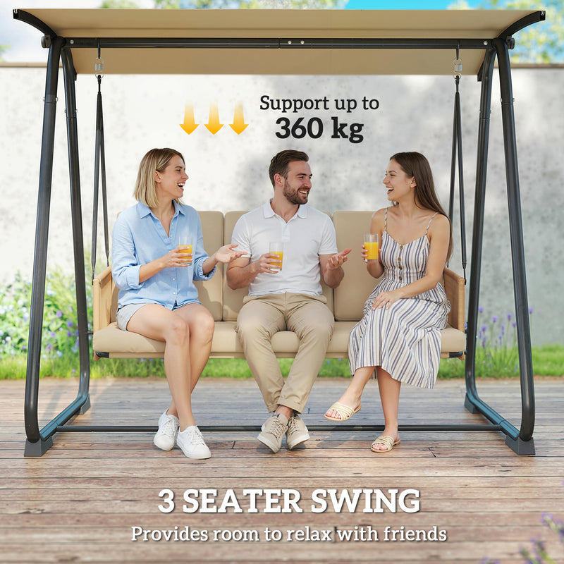 Outsunny 3 Seater Swing Chair with Adjustable Canopy, 360 kg Garden Swing Seat Outdoor Hammock Bench with Cushions – view 4
