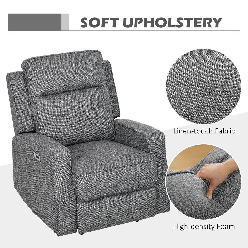 HOMCOM 150Â° Electric Reclining Chair, with USB port and Footrest - Charcoal Grey