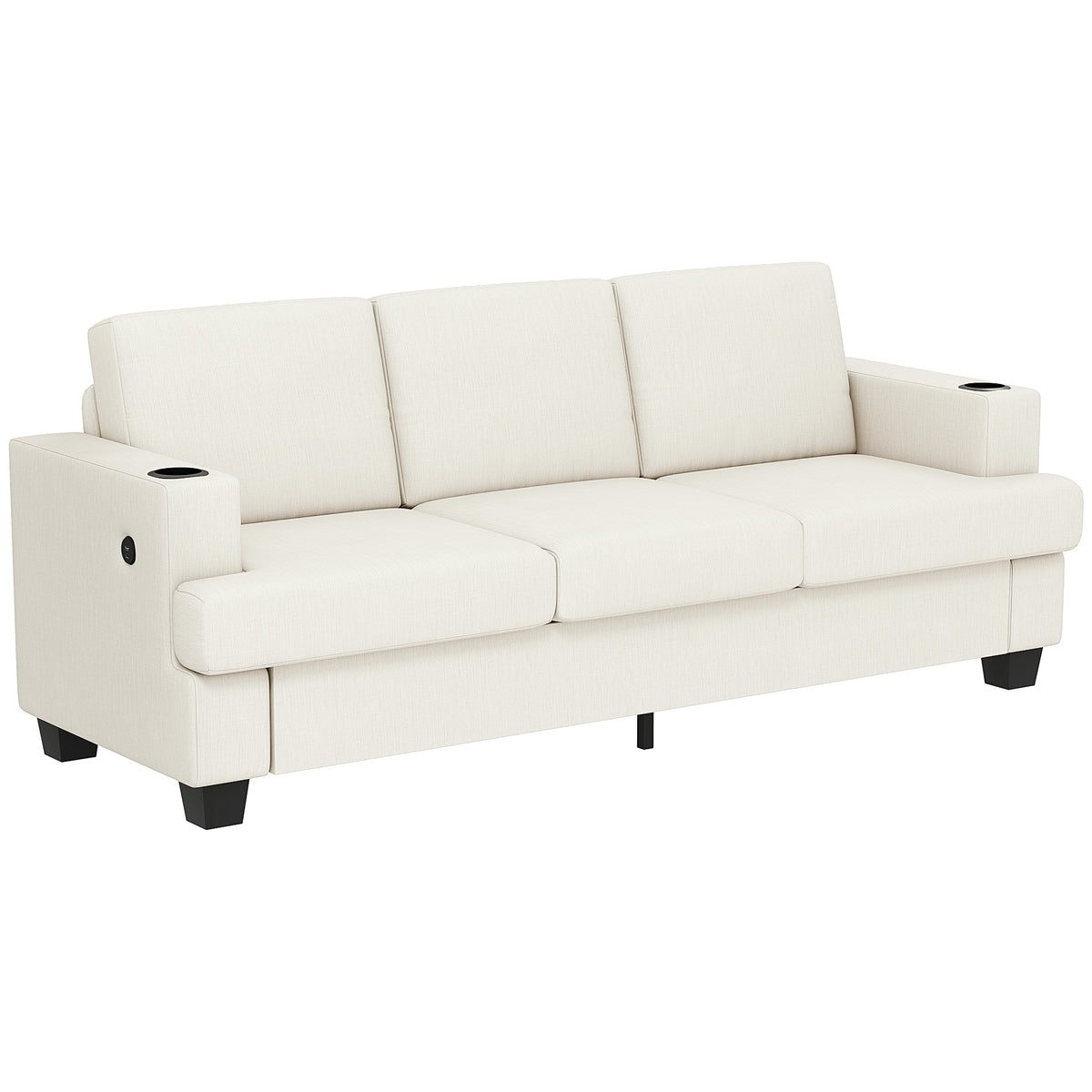 213 cm Chenille 3-Seater Sofa with USB Ports & Cup Holders – Cream